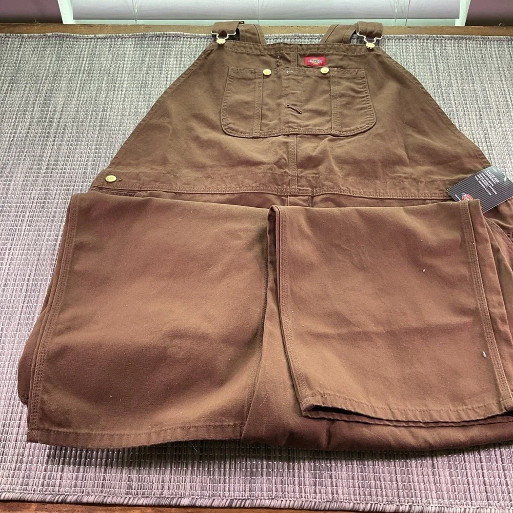 Dickies Mens Brown Duck Canvas Bib Overalls Workwear 48x30